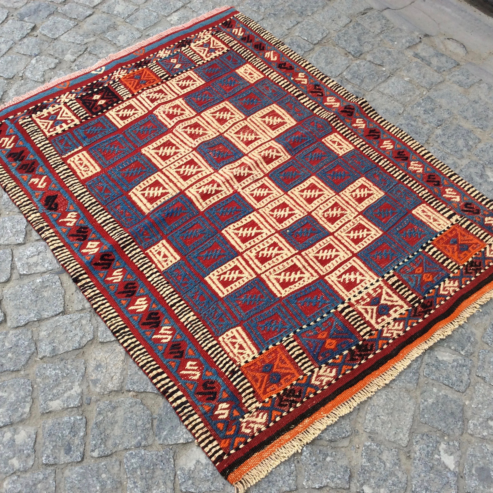 オールドキリム トルコ 手織りラグ 107x82cm カーペット・絨毯