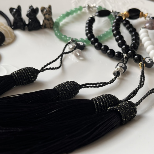 数珠ブレス 車お守りアクセサリー♡オニキス♡蓮の花 ブレスレット