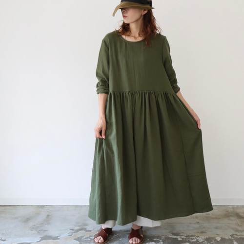 全22色】ふわふわ厚みが2倍とろみダブルガーゼギャザーワンピース