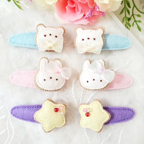 【オーダー♡ うさぎ／くま白花】ヘアクリップ　ヘアピン　ヘアゴム　ベビー　キッズ オーダー♡ うさぎ／くま白花】ヘアクリップヘアピンヘアゴム