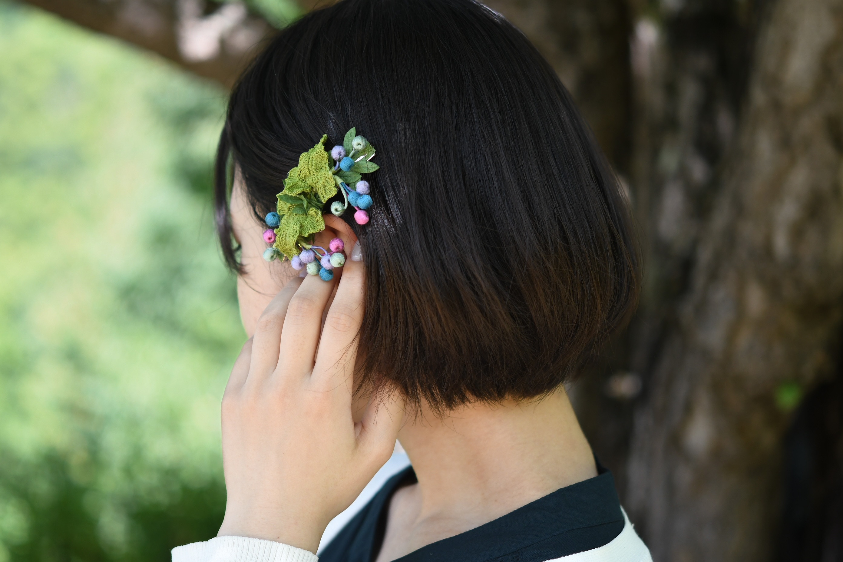 【受注制作20日】バレッタ　色移りゆく、野葡萄　　手編み　レース編み