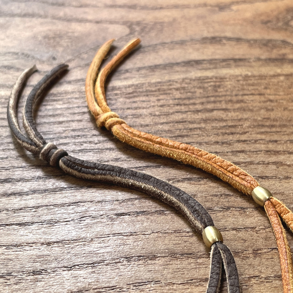 ネックレス 鹿革紐 3mm 100cm［焦茶・キャメル］真鍮ビーズ付