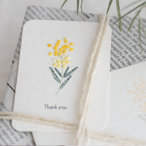 刺繍サンキューカード 二つ折り ミモザ メッセージカード Shimizu