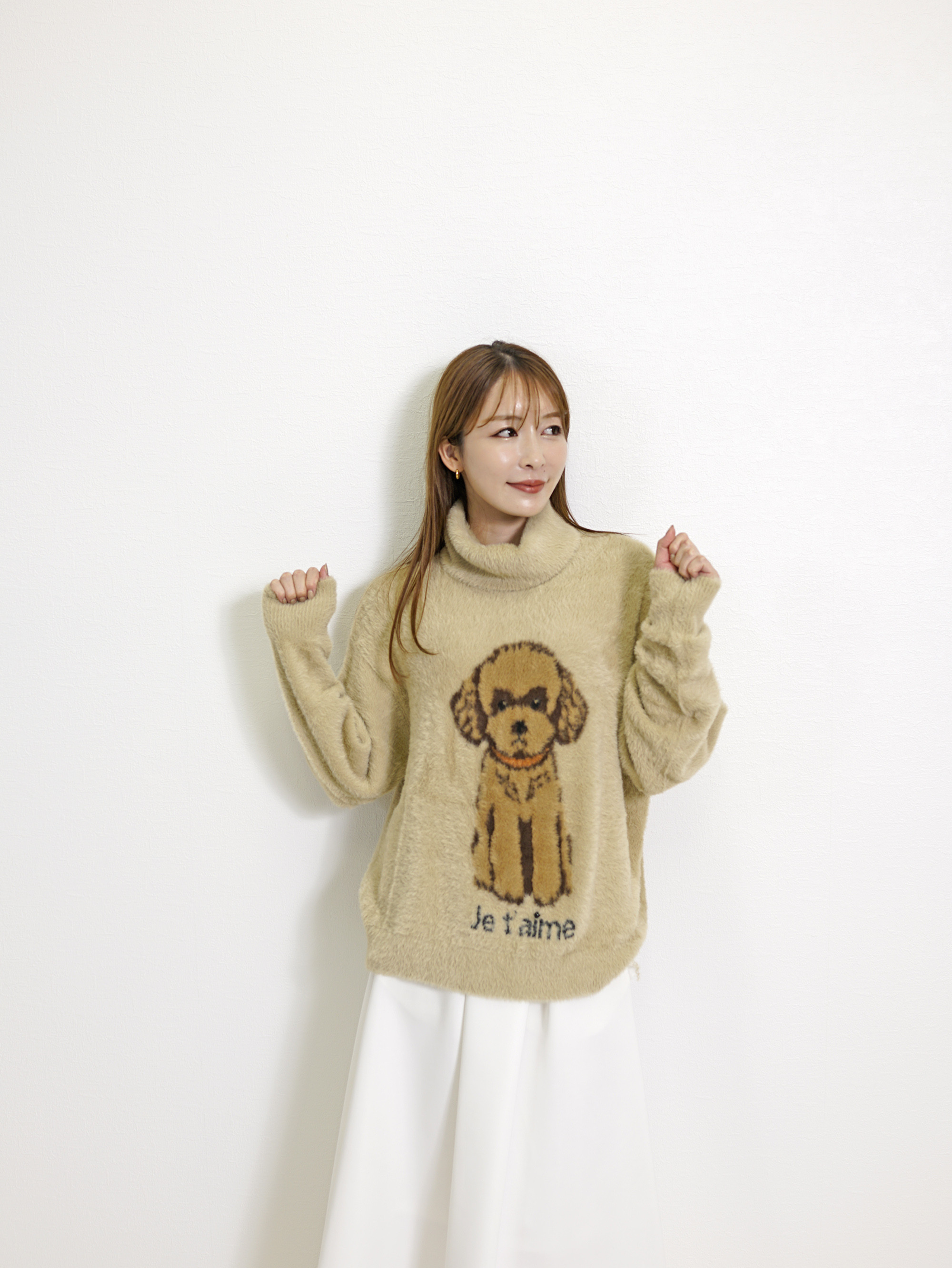 トイプードル インターシャ フェザーヤーン タートル ニット プルオーバー