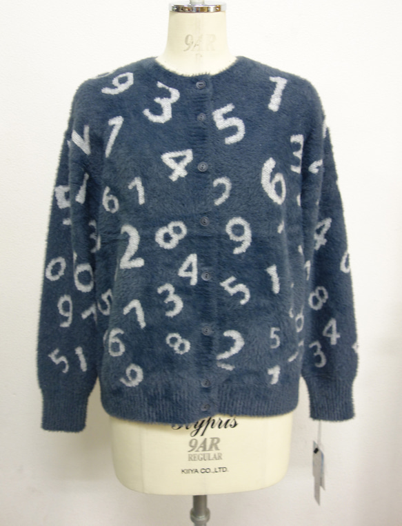 数字 ジャカード フェザーヤーン ニット カーディガン カーディガン