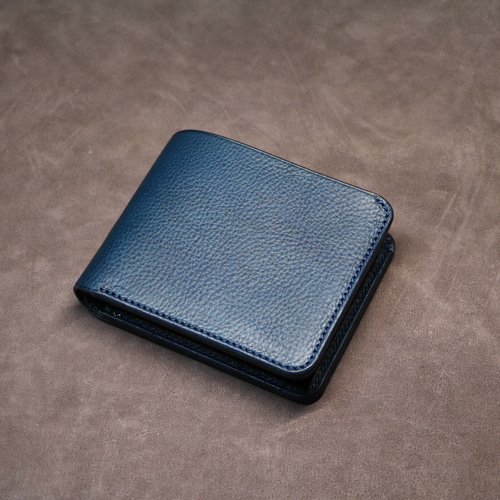 美品　ソメスサドル　本革二つ折り財布　コインケース付き　紺色　ブルーステッチ DEVICE select コインポケット付き ステッチ二つ折りミニ
