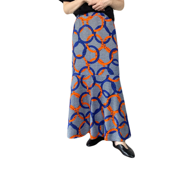 アフリカンプリント マーメイドスカート サークル(blue×orange) ロング 