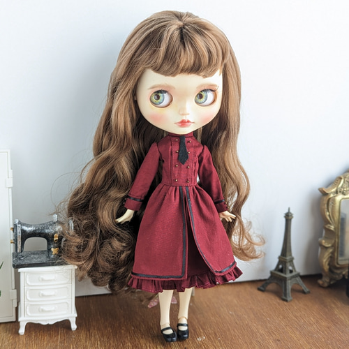 ♡ ブライス　アウトフィット　ワンピース　十字架 1152※ブライスアウトフィット※ワインレッドの軍服風ワンピース その他