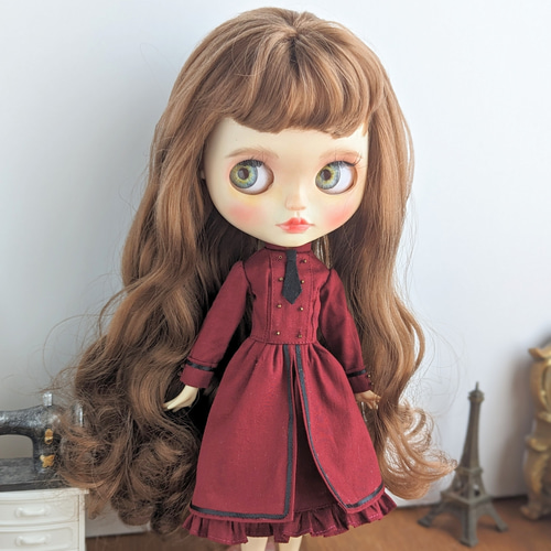ネオブライス　アウトフィット　赤頭巾　ワンピース他 1152※ブライスアウトフィット※ワインレッドの軍服風ワンピース