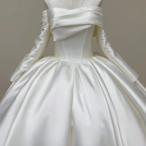 優雅！オフホワイト 編み上げ 韓国風ウェディングドレス オフ