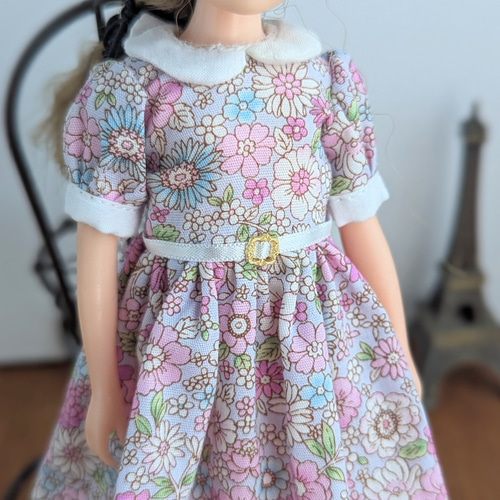 1173【復刻版初代リカちゃん】花柄の丸襟ワンピース※リカちゃんアウト