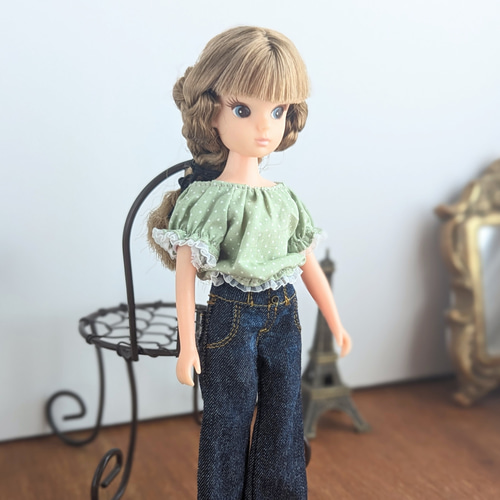 リカちゃん服  デニムサスペンダーパンツセット リカちゃん服 デニムサスペンダーパンツセット