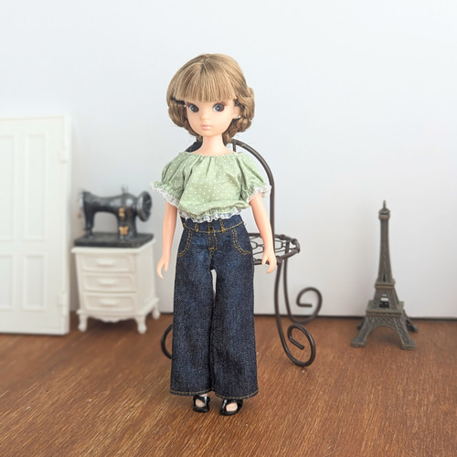 1177【復刻版初代リカちゃん】ハイウエストワイドデニムパンツ