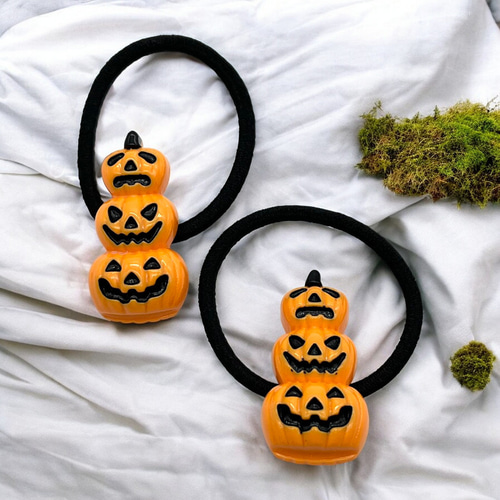 ヘアゴム キッズ 子供 ハロウィン 2個 オータム 秋 かぼちゃ お化け