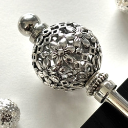 かんざし アジアンエスニック花柄の透かしボールビーズ シルバー 一本