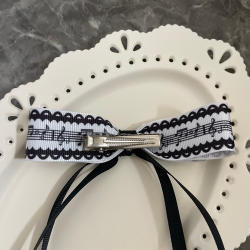 音符＆ピアノリボン♡ベビーヘアクリップ　ヘアゴム ⓝⓔⓦ【チャーム付き音符リボン】ベビーヘアクリップ キッズヘア