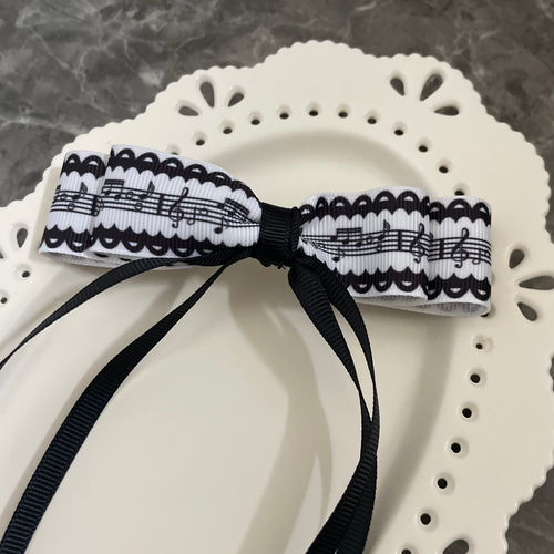 ヘアクリップ♪音符♪リボンクリップ♪ピアノ♪鍵盤柄♪発表会♪習い事