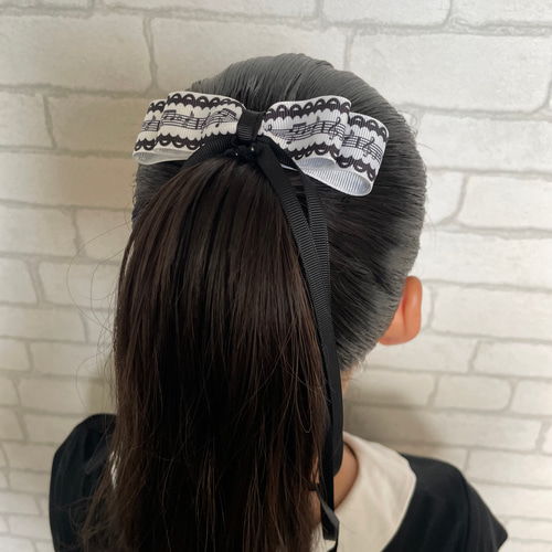 ヘアクリップ♪音符♪リボンクリップ♪ピアノ♪鍵盤柄♪発表会♪習い事
