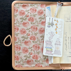 がま口ブックカバー450ページ対応＊リバティ&ガーデンラビット＊すずらんとうさぎ＊ローズ•マリー＊りぼん結びピンクG 14枚目の画像