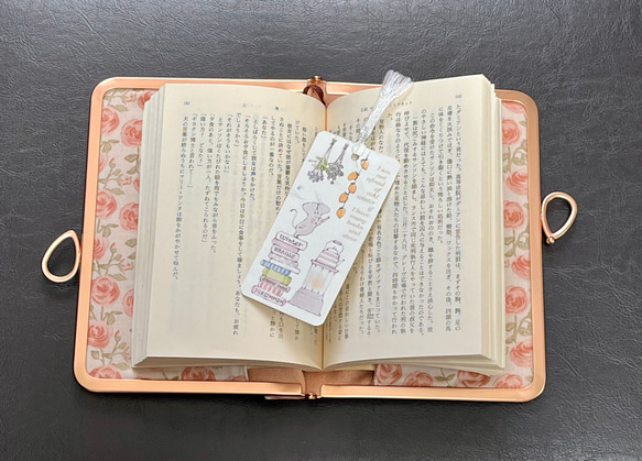 がま口ブックカバー450ページ対応＊リバティ&ガーデンラビット＊すずらんとうさぎ＊ローズ•マリー＊りぼん結びピンクG 12枚目の画像