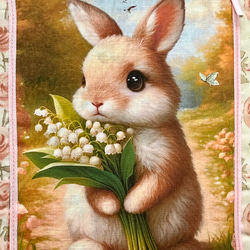 がま口ブックカバー450ページ対応＊リバティ&ガーデンラビット＊すずらんとうさぎ＊ローズ•マリー＊りぼん結びピンクG 15枚目の画像