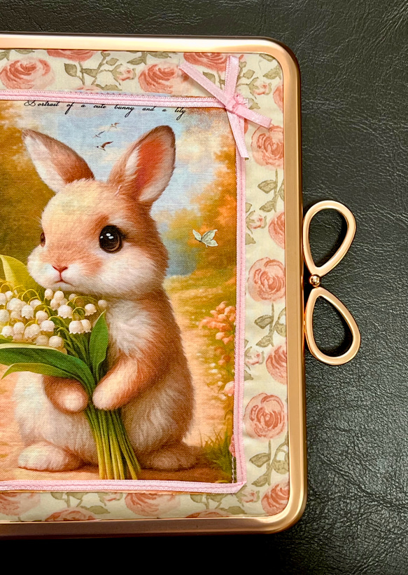 がま口ブックカバー450ページ対応＊リバティ&ガーデンラビット＊すずらんとうさぎ＊ローズ•マリー＊りぼん結びピンクG 16枚目の画像