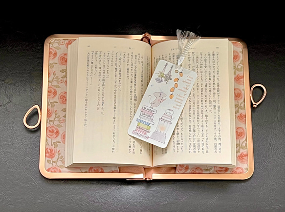 がま口ブックカバー450ページ対応＊リバティ&ガーデンラビット＊すずらんとうさぎ＊ローズ•マリー＊りぼん結びピンクG 11枚目の画像