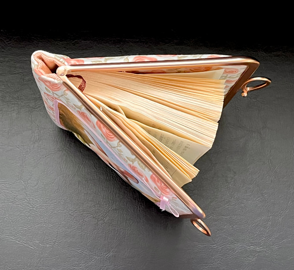 がま口ブックカバー450ページ対応＊リバティ&ガーデンラビット＊すずらんとうさぎ＊ローズ•マリー＊りぼん結びピンクG 7枚目の画像