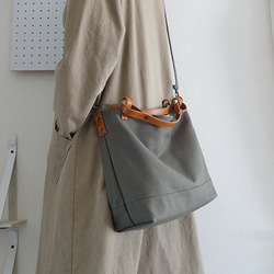 帆布の2WAY革持ち手トートバッグ（カーキ）内ポケット５室！ 6枚目の画像