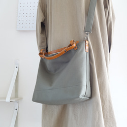 帆布の2WAY革持ち手トートバッグ（カーキ）内ポケット５室！ 7枚目の画像