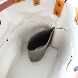 帆布の2WAY革持ち手トートバッグ（カーキ）内ポケット５室！ 10枚目の画像