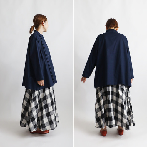最終sale　 ギマ擬麻コットン　アシンメトリー　縦横タック　開襟 シャツ　ジャケット ゆったり 羽織り　ネイビーA19B 夏／最終SALE ギマ擬麻コットン アシンメトリー 縦横タック