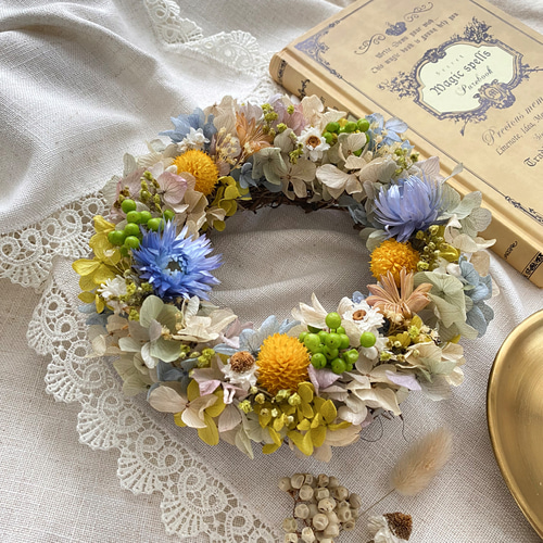 ナチュラルリース千日紅紫陽花