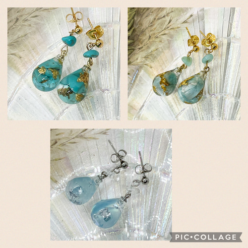 ラリマーの雫のピアス☆レジン ピアス（スタッド・一粒） meg