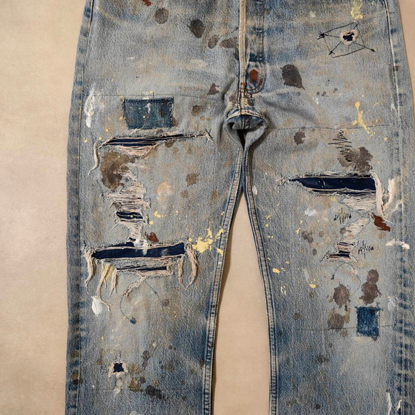 W36表記 リペアカスタム usa製 リーバイス 501 リメイクデニム ビンテージジーンズ グランジデニム ダメージ 