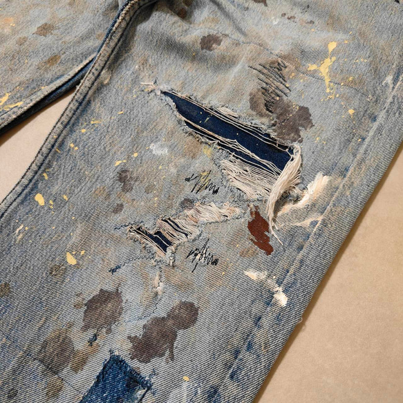 W36表記 リペアカスタム usa製 リーバイス 501 リメイクデニム ビンテージジーンズ グランジデニム ダメージ 