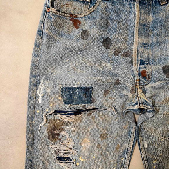 W36表記 リペアカスタム usa製 リーバイス 501 リメイクデニム ビンテージジーンズ グランジデニム ダメージ 
