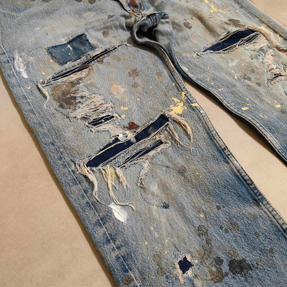 W36表記 リペアカスタム usa製 リーバイス 501 リメイクデニム ビンテージジーンズ グランジデニム ダメージ 
