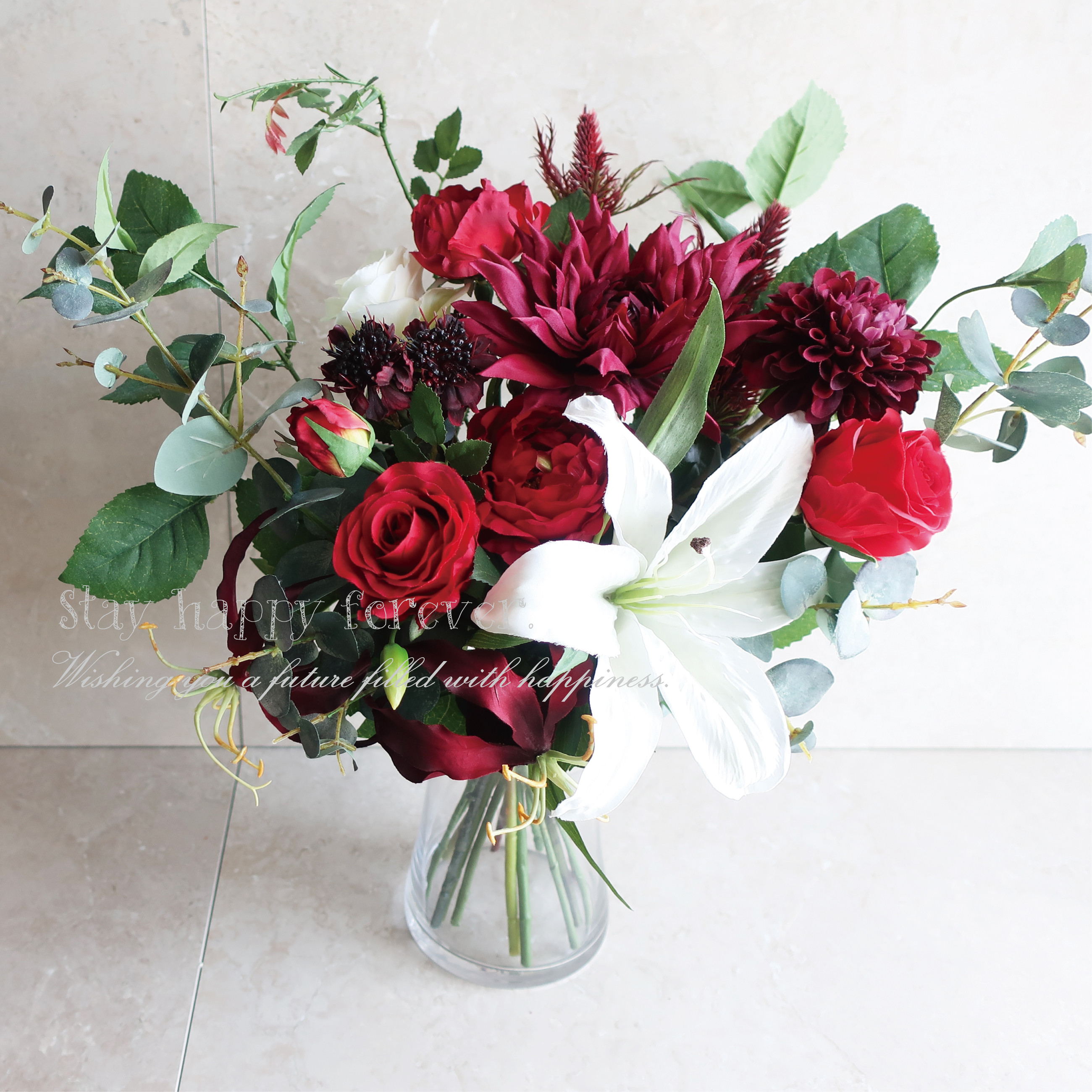 2点セット カサブランカ 紅白ブーケ ＊フラワーベース付き＊　Beauté　ウェディング