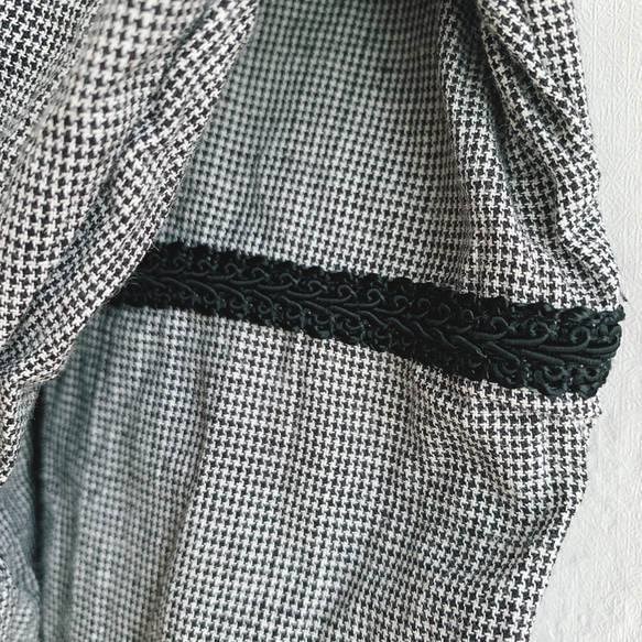 受注制作＋千鳥格子のワンピース＋バルーン袖のワンピース＋千鳥格子＋ぽわん袖☆綿麻＋モノトーン＋オーダーメイド＋限定販売＋ *⋆ 60cm 65cm