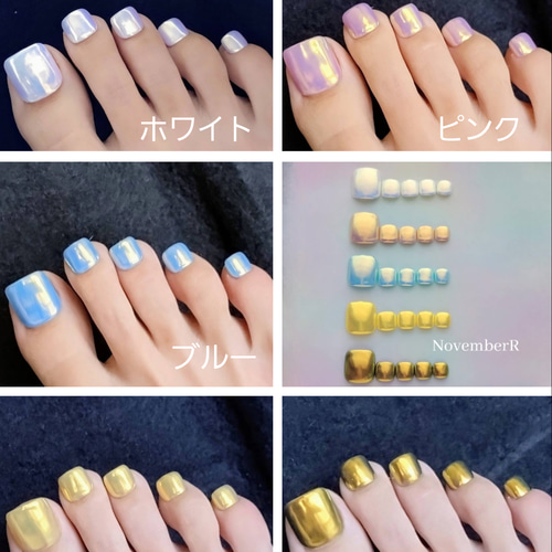 FA209⭐メタルホワイトミラーのワンカラーフットネイルチップ ネイル