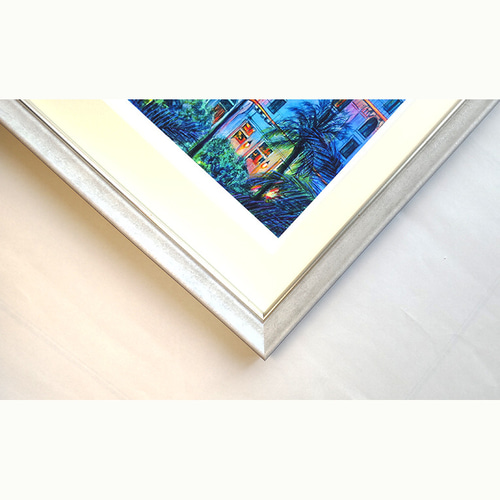 風景画/南仏リゾートの街「ニースの海辺」油絵F4 木製Box