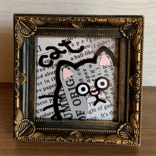 フレーム付き☆貼り絵☆イラスト☆ I am a cat イラスト wonder woods  