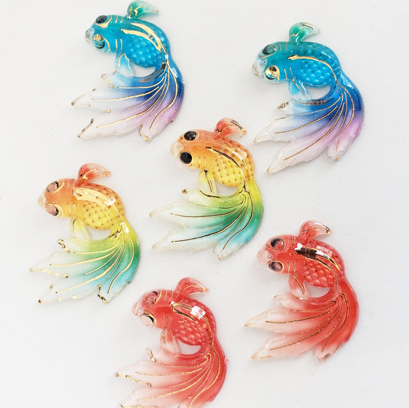 6個 金魚 和金 夏 夏祭り 尾びれ スプレー塗装 アクリル パーツ
