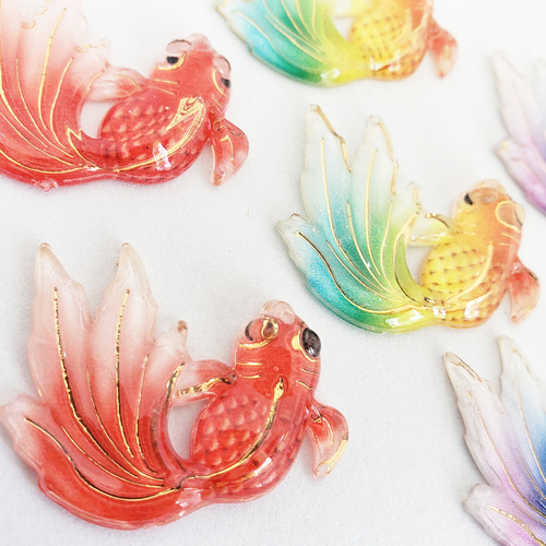 6個 金魚 和金 夏 夏祭り 尾びれ スプレー塗装 アクリル パーツ
