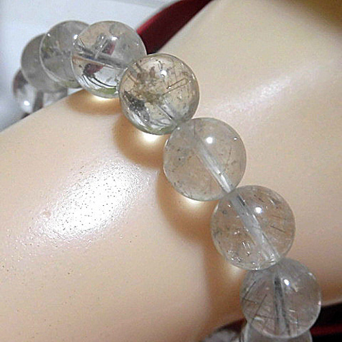 天然石 プラチナルチルクォーツ11.2mm～11.8mm玉ブレスレット 内周19.0