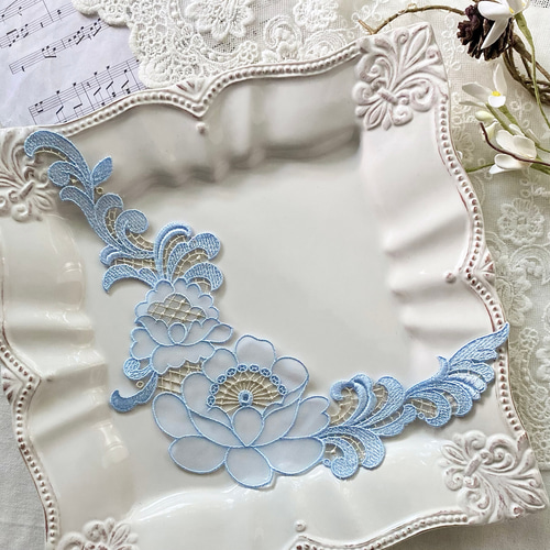 1枚 金系入り 花 フラワー 刺繍 チュールレースモチーフ アップリケ