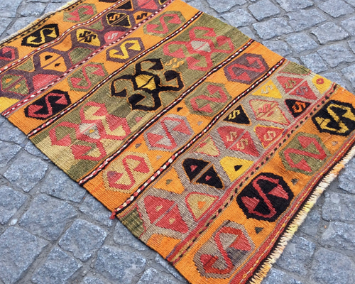 オールドキリム トルコ 手織りラグ 92x63cm カーペット・絨毯・ラグ