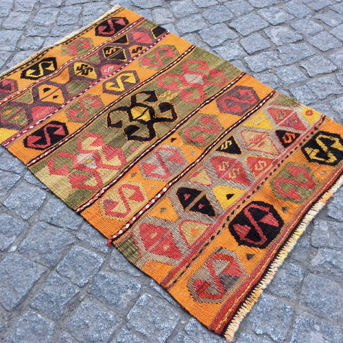 オールドキリム トルコ 手織りラグ 92x63cm カーペット・絨毯・ラグ