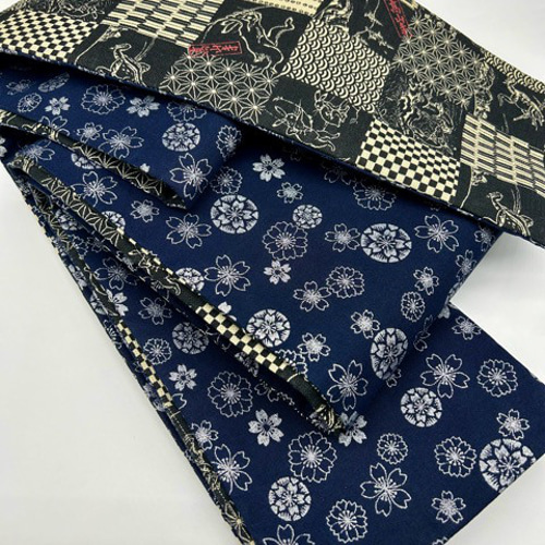 半幅帯単品】4036木綿半幅帯 鳥獣戯画柄 ベージュ色